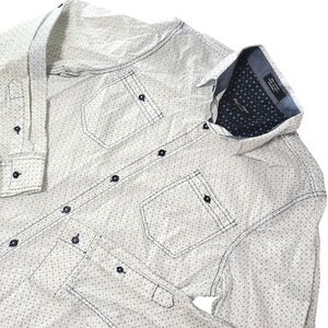 Eighty Eight Platinum Mens Small White Navy Micro Print Button Down Shirt Cotton